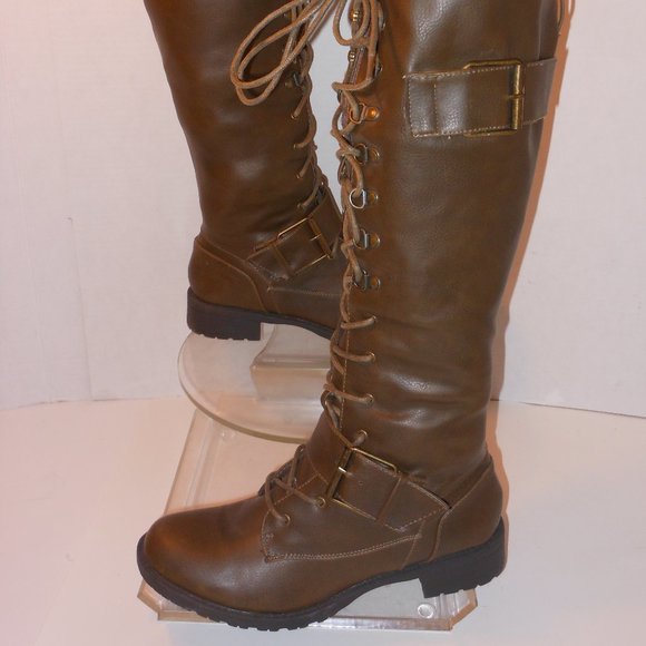 NUCOLLECTIONS Shoes - NUCOLLECTIONS BROWN LACE UP KNEE HIGH BOOTS 11M